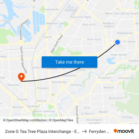 Zone G Tea Tree Plaza Interchange - East side to Ferryden Park map