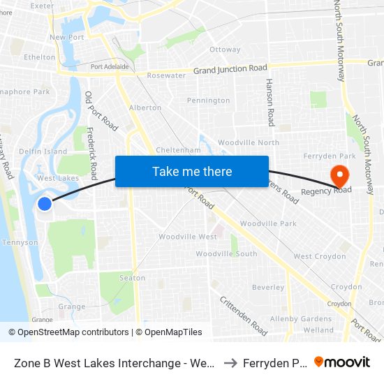 Zone B West Lakes Interchange - West side to Ferryden Park map