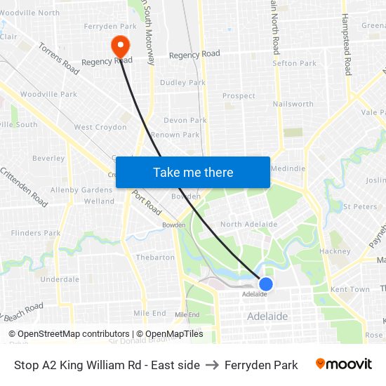 Stop A2 King William Rd - East side to Ferryden Park map