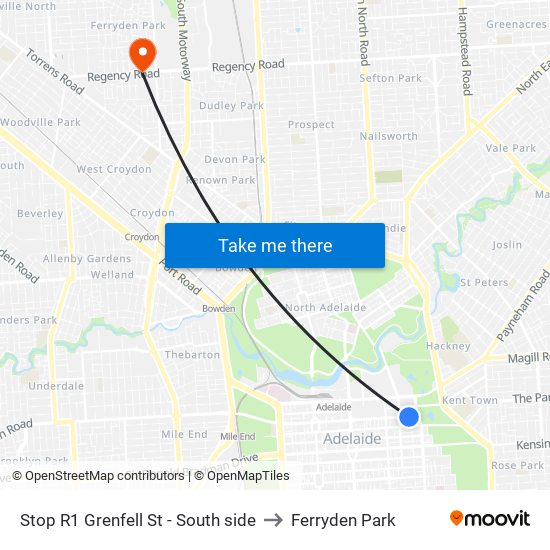 Stop R1 Grenfell St - South side to Ferryden Park map