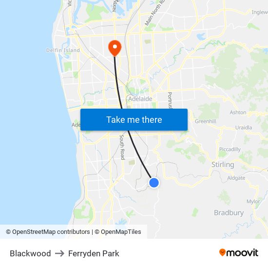 Blackwood to Ferryden Park map