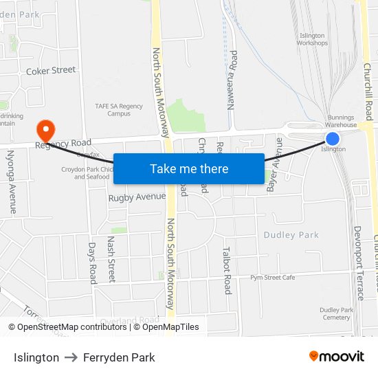 Islington to Ferryden Park map