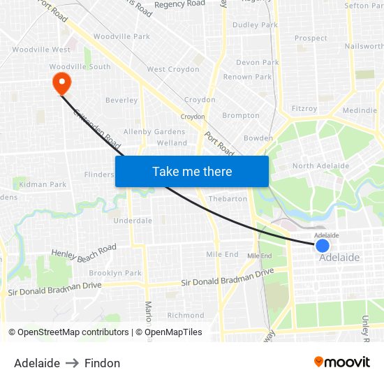 Adelaide to Findon map