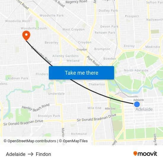 Adelaide to Findon map