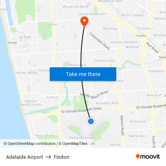 Adelaide Airport to Findon map