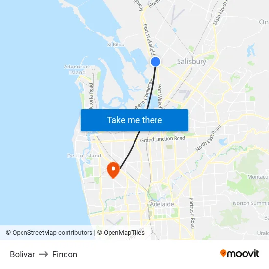 Bolivar to Findon map