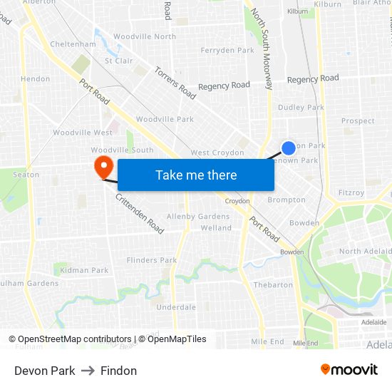 Devon Park to Findon map