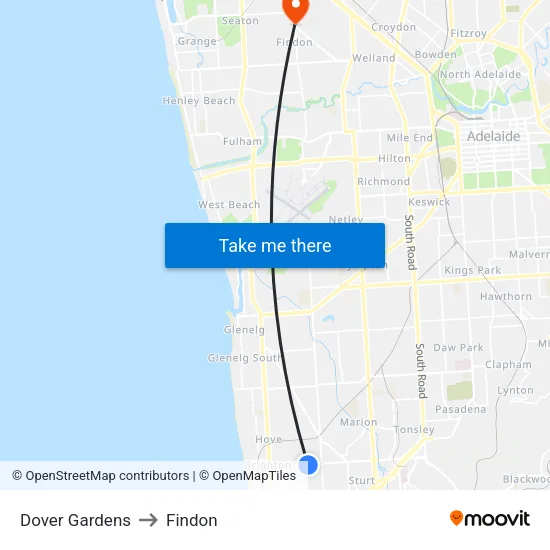 Dover Gardens to Findon map