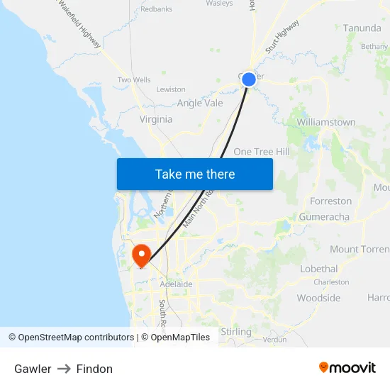 Gawler to Findon map