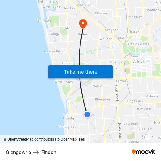 Glengowrie to Findon map