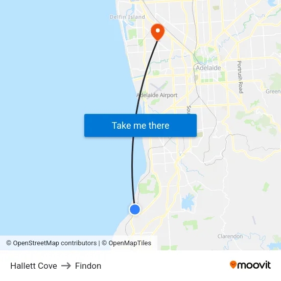 Hallett Cove to Findon map