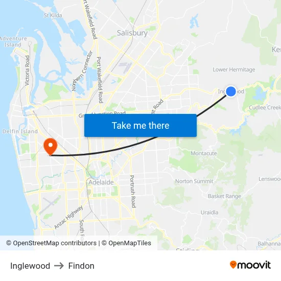 Inglewood to Findon map