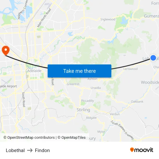 Lobethal to Findon map