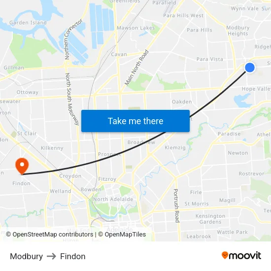 Modbury to Findon map