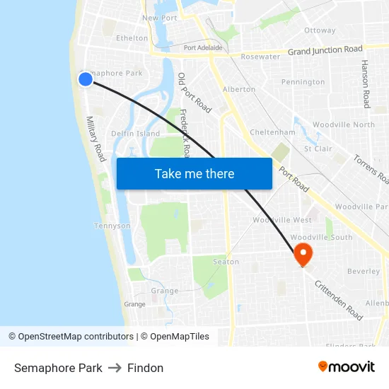 Semaphore Park to Findon map