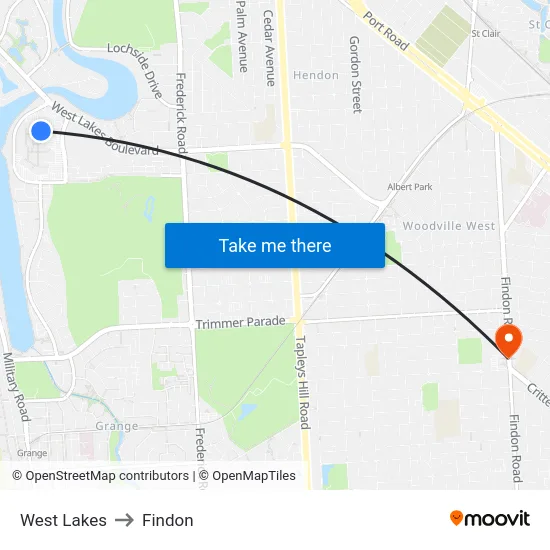 West Lakes to Findon map