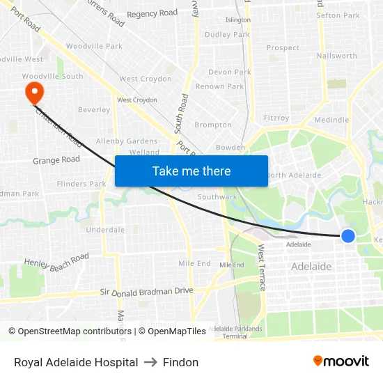 Royal Adelaide Hospital to Findon map