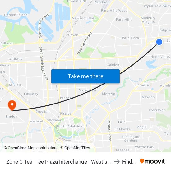 Zone C Tea Tree Plaza Interchange - West side to Findon map