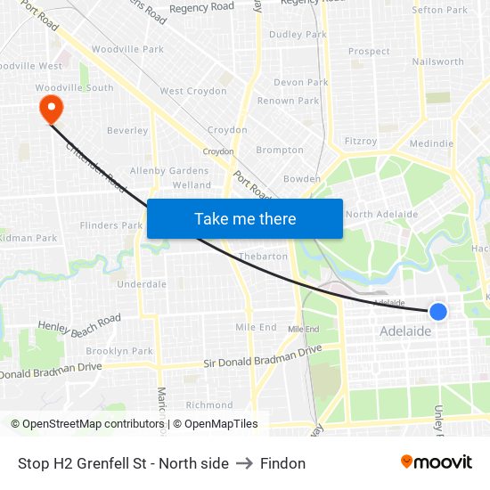 Stop H2 Grenfell St - North side to Findon map