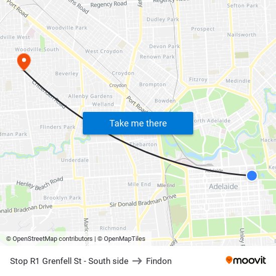 Stop R1 Grenfell St - South side to Findon map