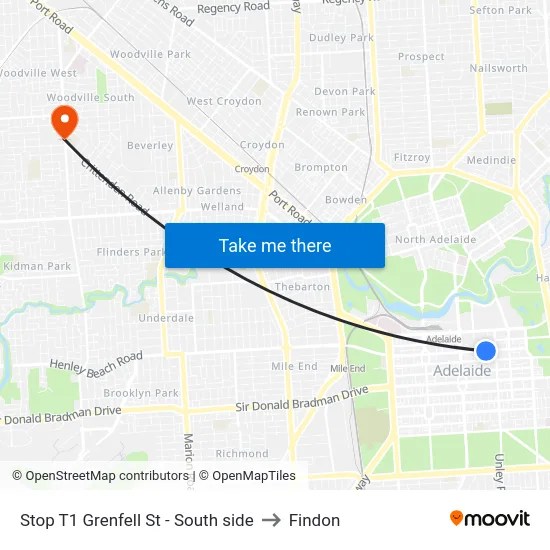Stop T1 Grenfell St - South side to Findon map