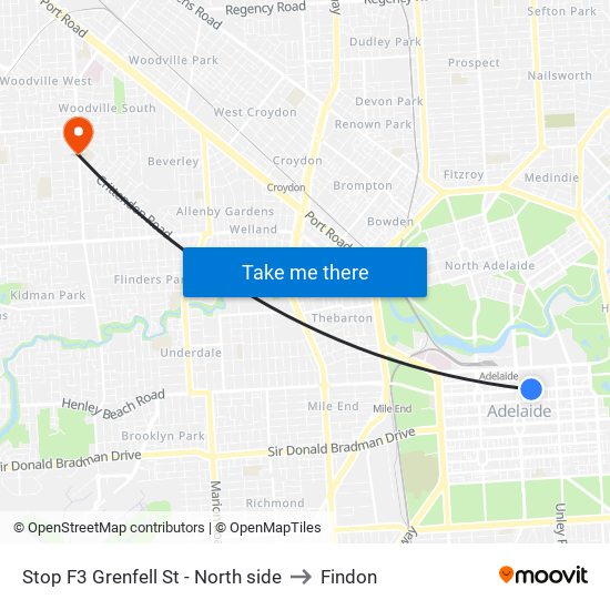 Stop F3 Grenfell St - North side to Findon map