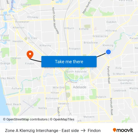 Zone A Klemzig Interchange - East side to Findon map