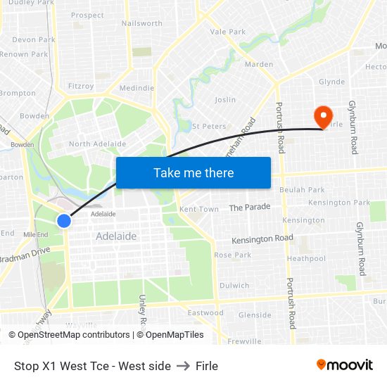 Stop X1 West Tce - West side to Firle map