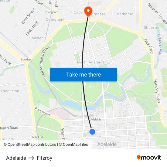 Adelaide to Fitzroy map