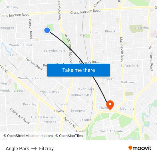 Angle Park to Fitzroy map