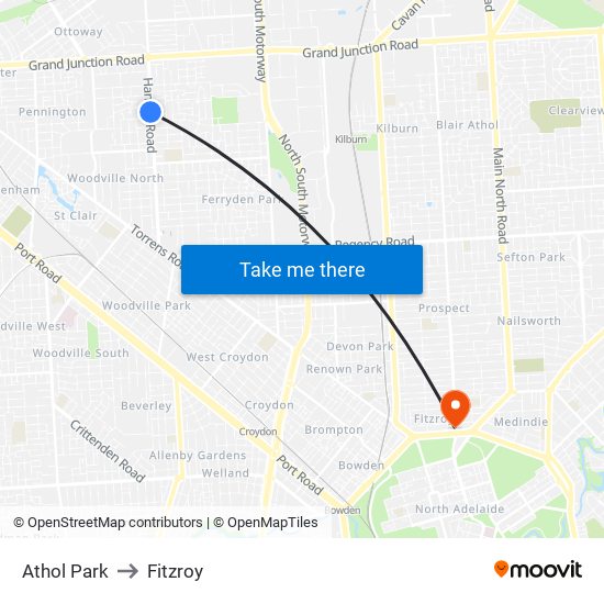 Athol Park to Fitzroy map