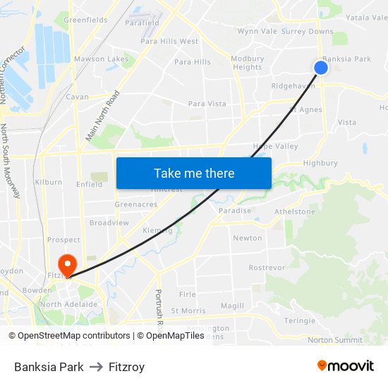 Banksia Park to Fitzroy map