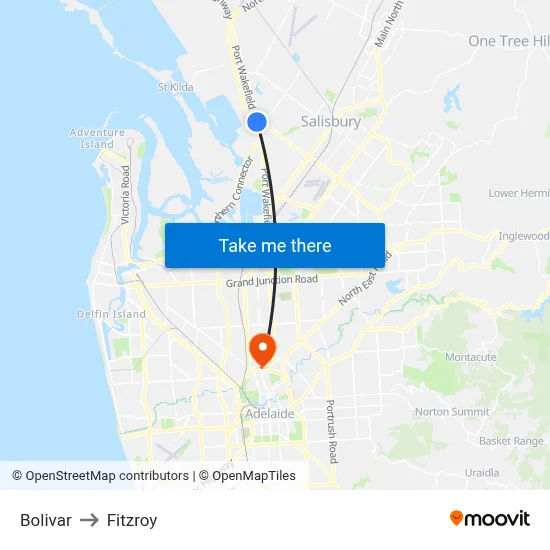 Bolivar to Fitzroy map