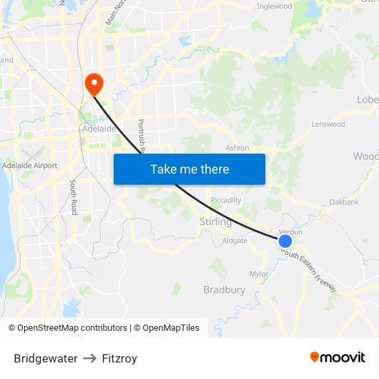 Bridgewater to Fitzroy map