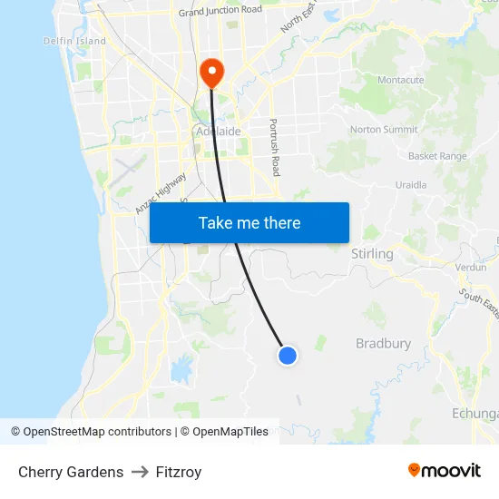 Cherry Gardens to Fitzroy map