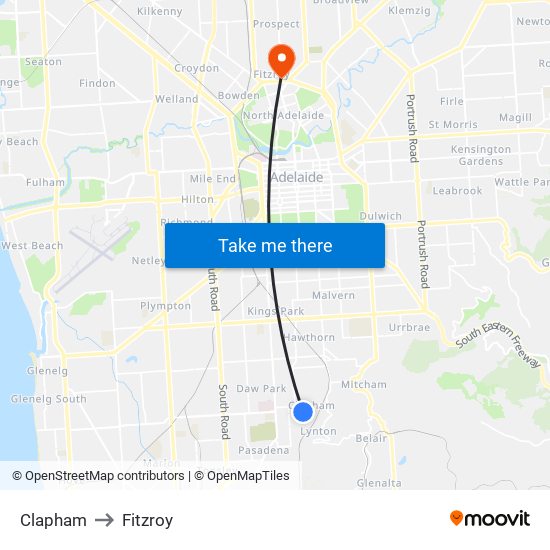 Clapham to Fitzroy map