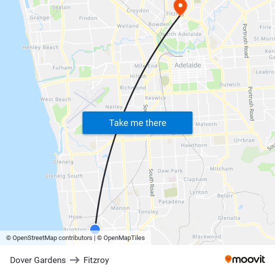 Dover Gardens to Fitzroy map