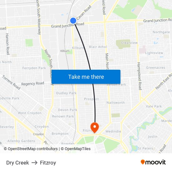 Dry Creek to Fitzroy map