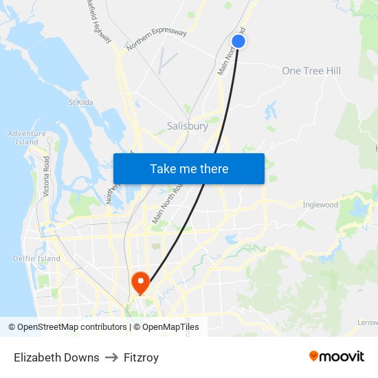 Elizabeth Downs to Fitzroy map