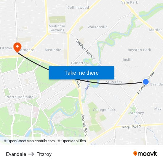 Evandale to Fitzroy map