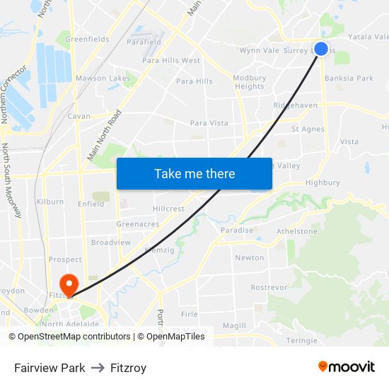 Fairview Park to Fitzroy map