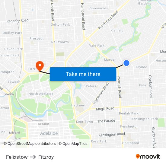 Felixstow to Fitzroy map