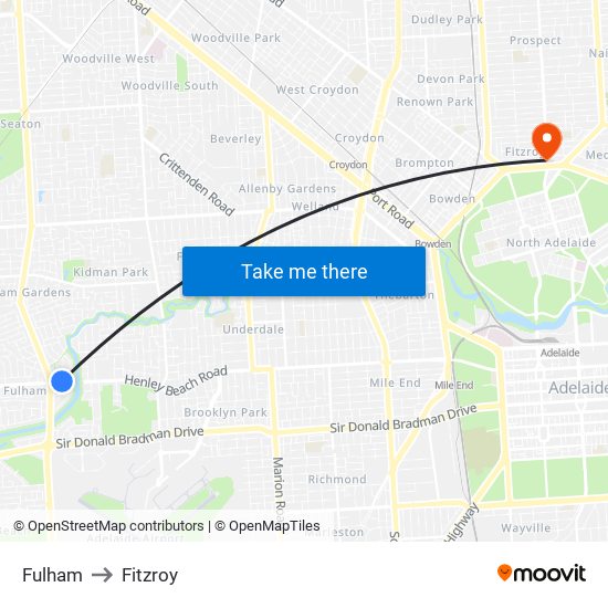 Fulham to Fitzroy map