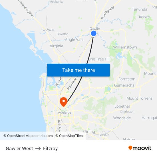 Gawler West to Fitzroy map