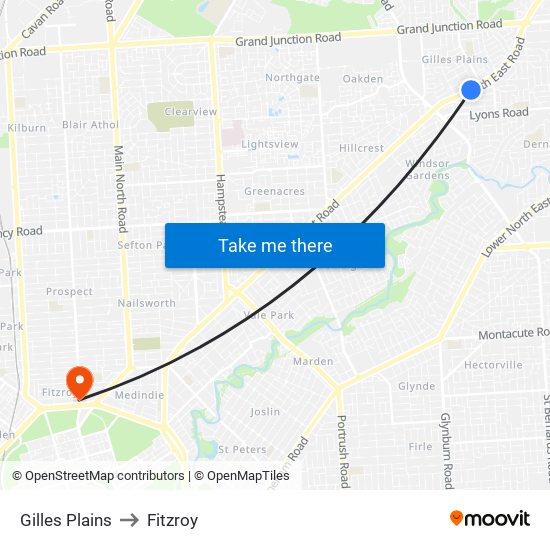 Gilles Plains to Fitzroy map