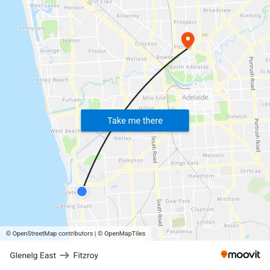 Glenelg East to Fitzroy map