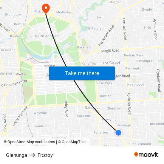 Glenunga to Fitzroy map