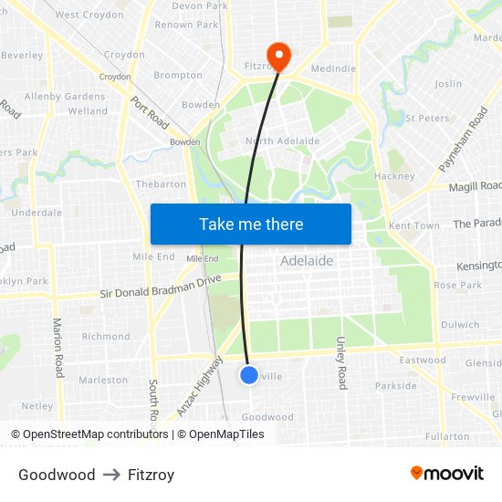 Goodwood to Fitzroy map