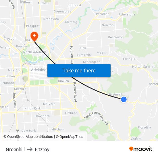 Greenhill to Fitzroy map