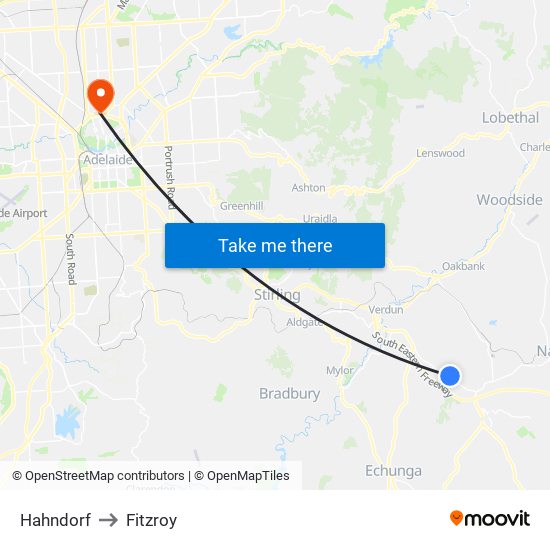 Hahndorf to Fitzroy map